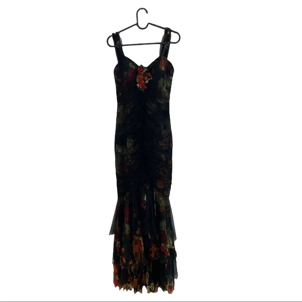 Vintage Dolce Jovani 90'S fitted gathered bodice mermaid dress heart shape bust - Picture 4 of 6